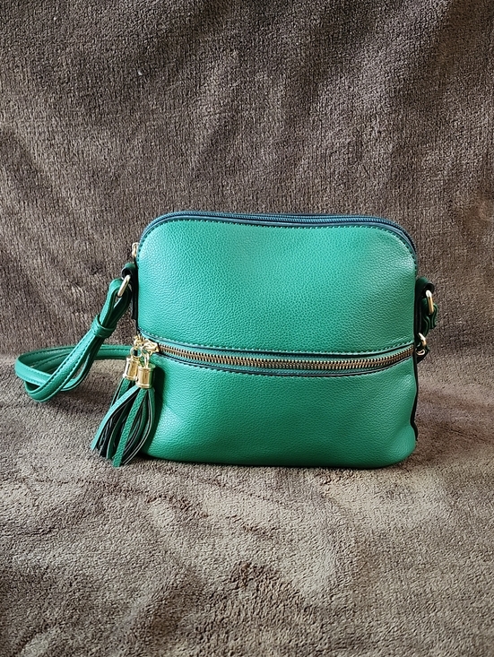 Handbags - Green Faux  Leather Crossbody Bag with Tassel Accent